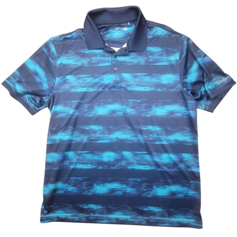Walter Hagen Mens XL Blue Abstract Stripe Golf Polo Shirt 11 Majors Short Sleeve